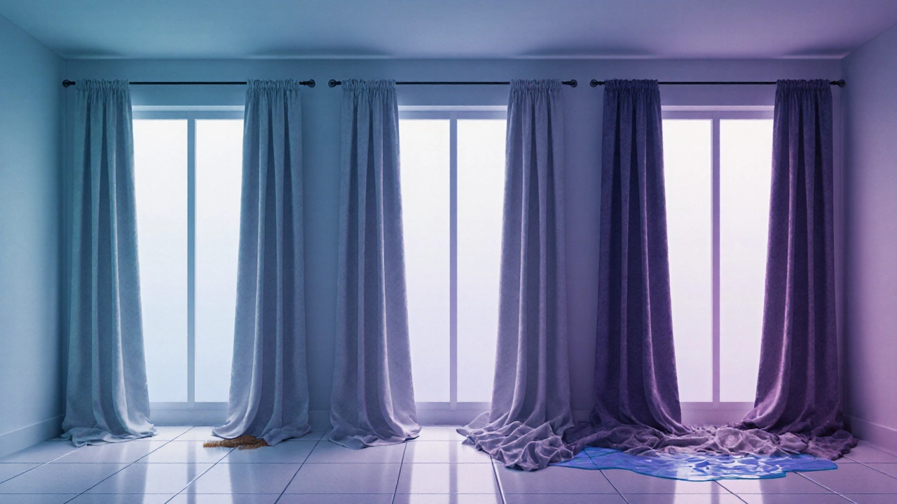Three curtain lengths compared: hovering, brushing, and pooling on floor