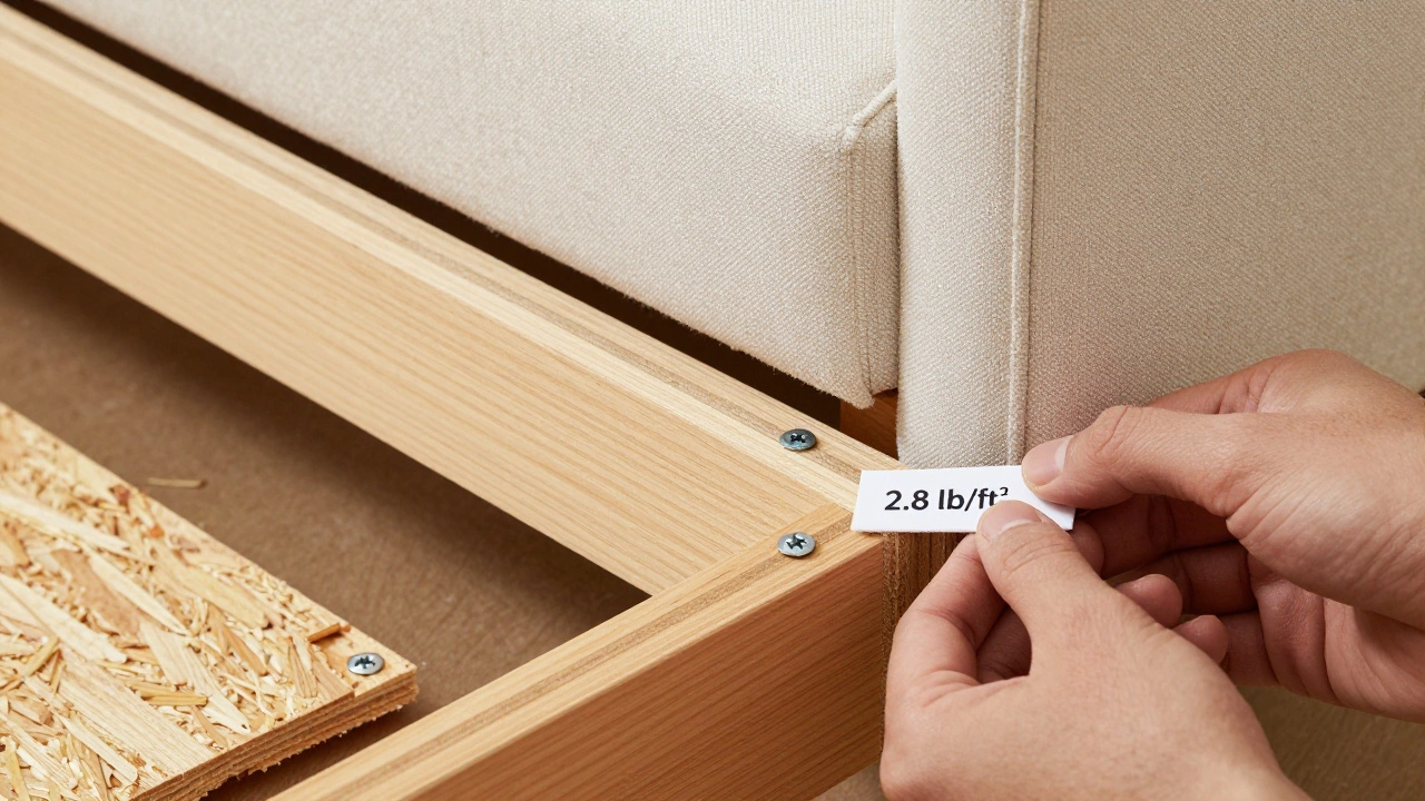 A close-up of a sturdy hardwood sofa frame with reinforced joints, highlighting quality construction over cheap materials.