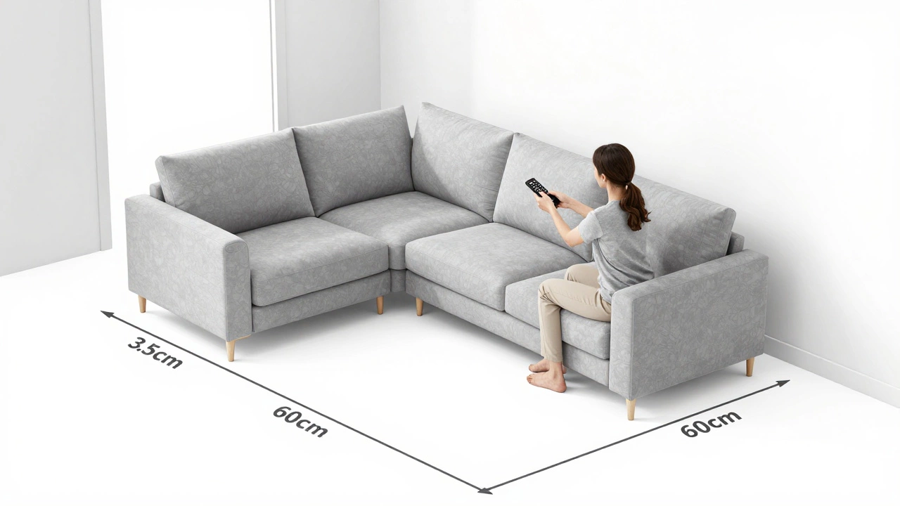A corner sofa placed with ample walking space, showing how it fits comfortably in a compact room without obstruction.