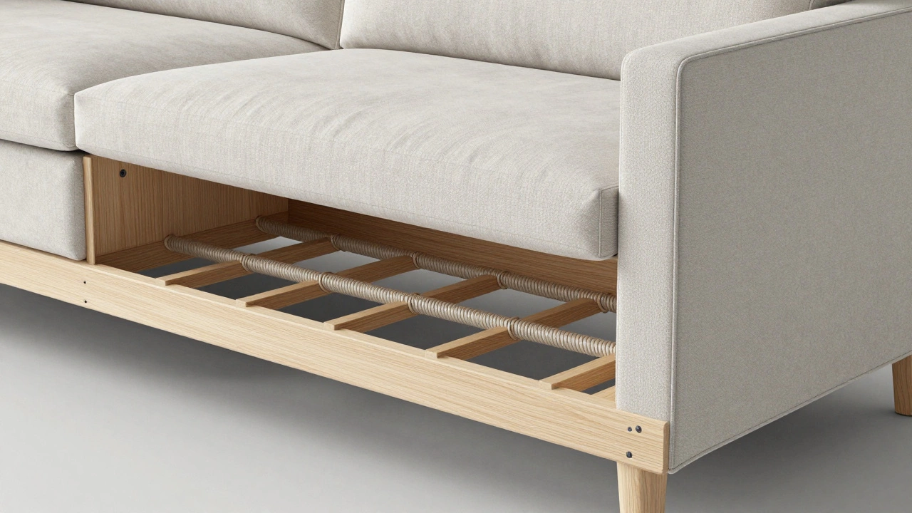 Cross-section showing a hardwood frame and eight-way hand-tied springs