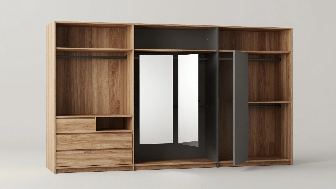 Modular wardrobe components showing the flexible design of a German Schrank