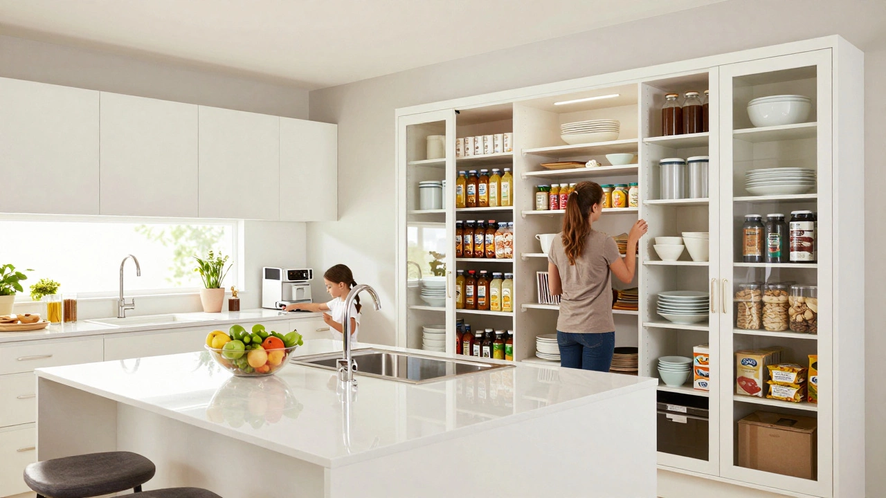 Clean kitchen with a fully stocked butler's pantry for family storage