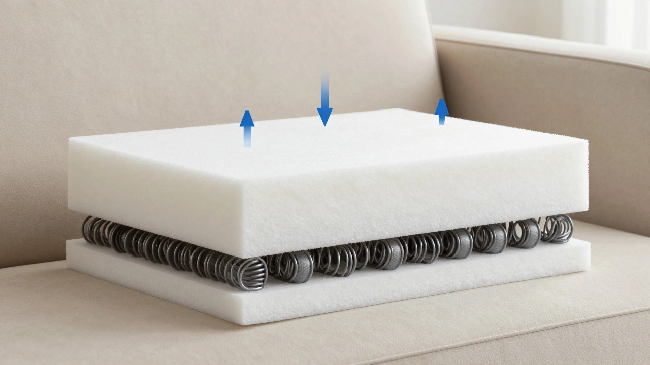 Cross-section diagram showing sofa spring and foam layers