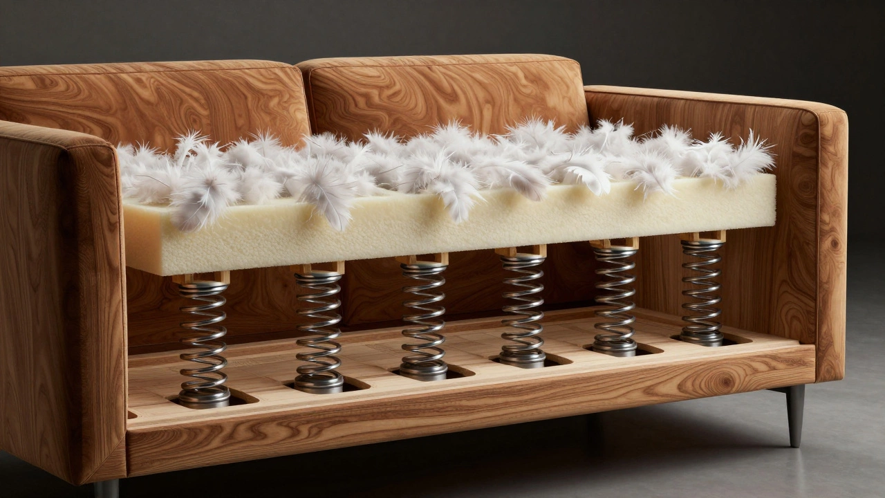 Cutaway view of sofa internals showing springs, frame, and cushions