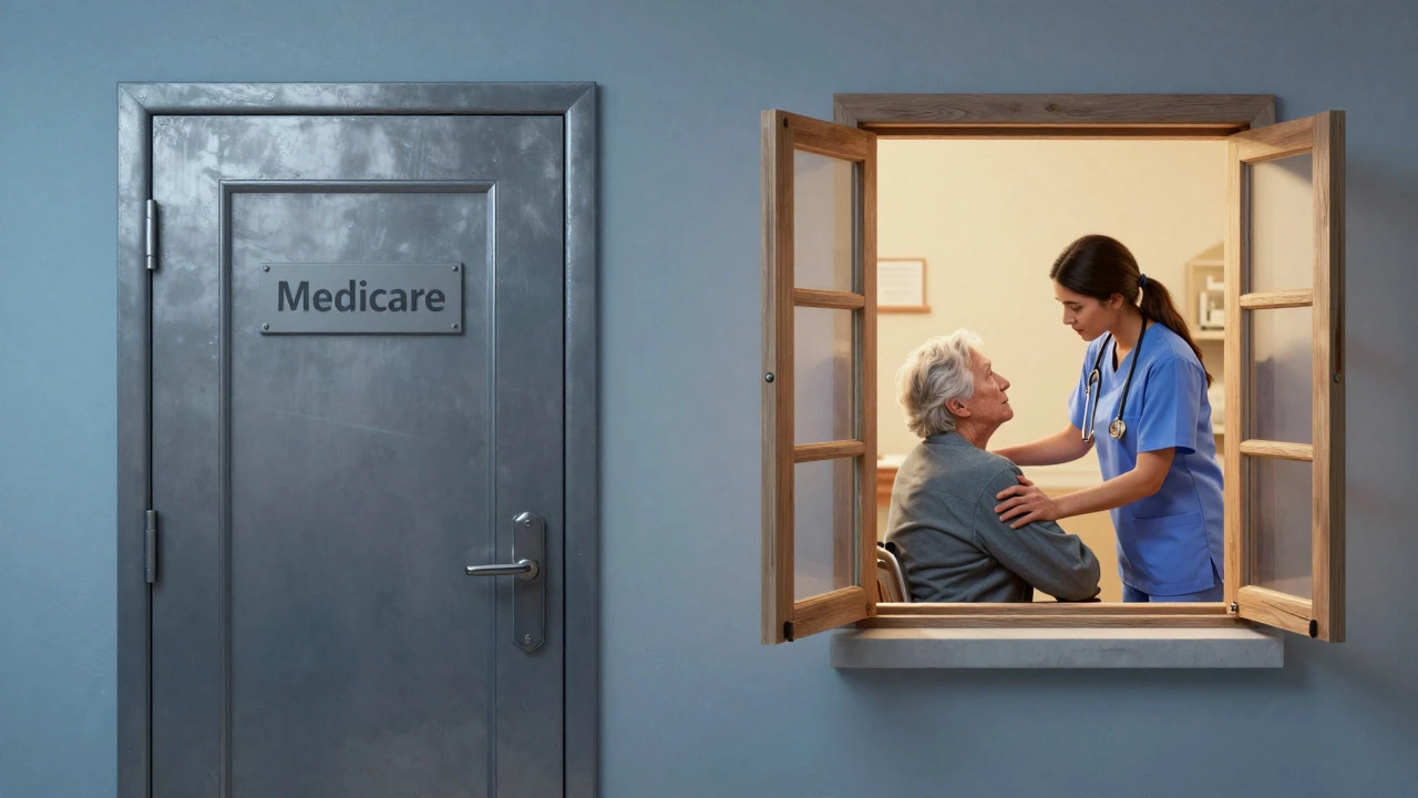 Conceptual art showing closed door vs open window for care options