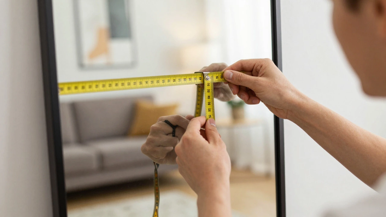 Measuring tape determining mirror hang height