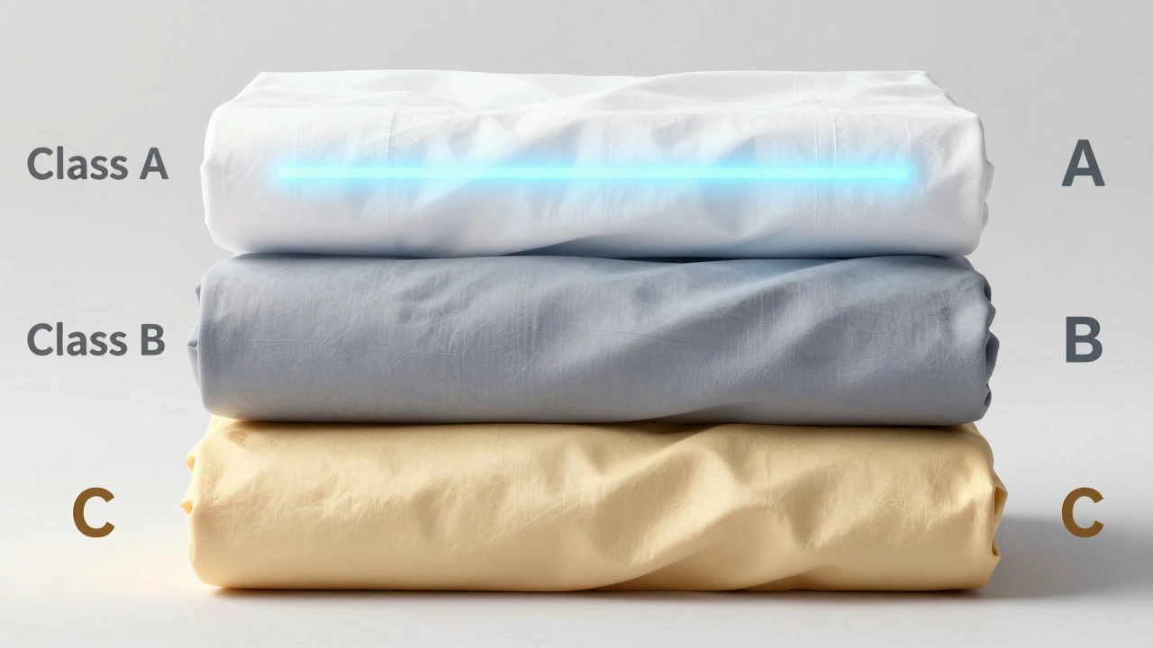 Visual comparison of Class A, B, and C linen textures