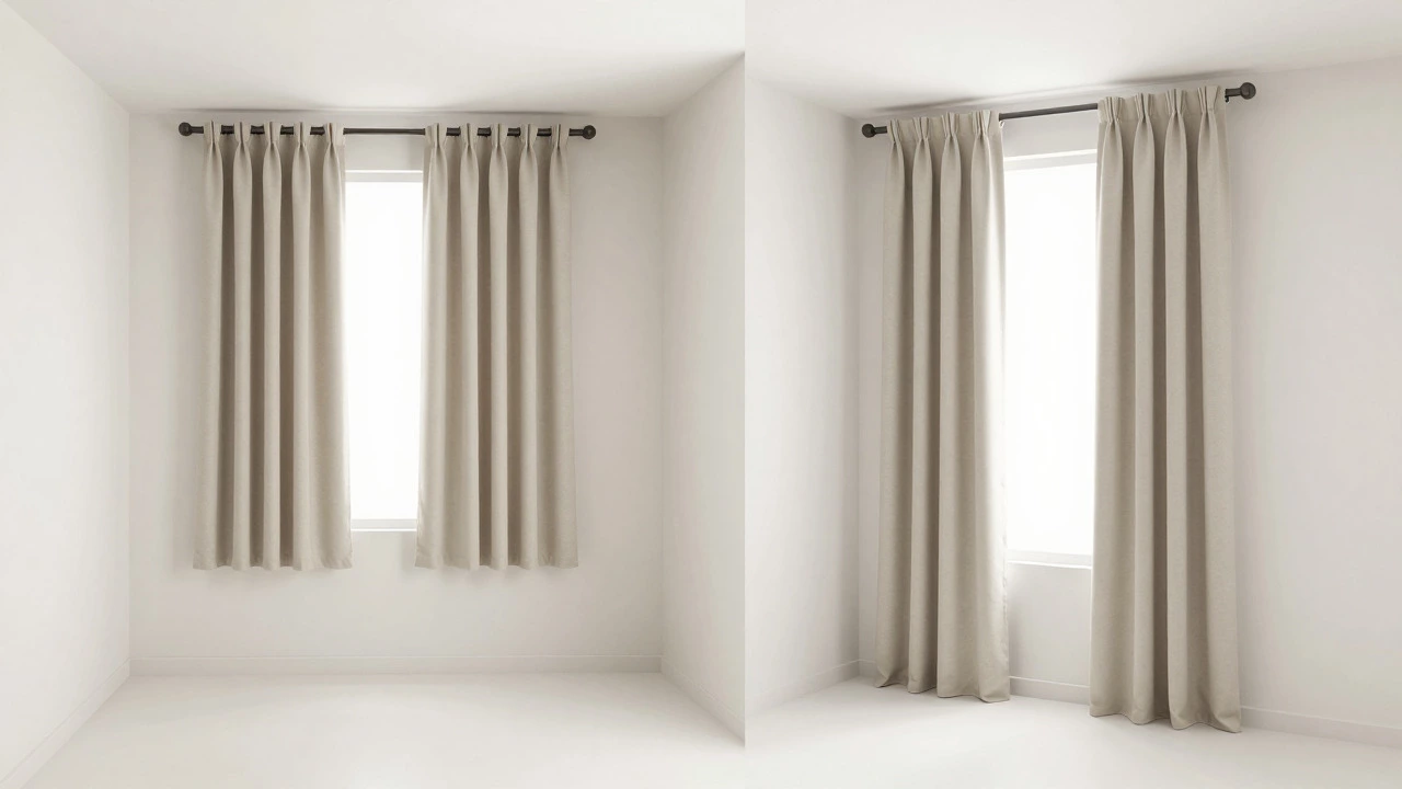 Comparison showing how long curtains expand space while short ones shrink it.