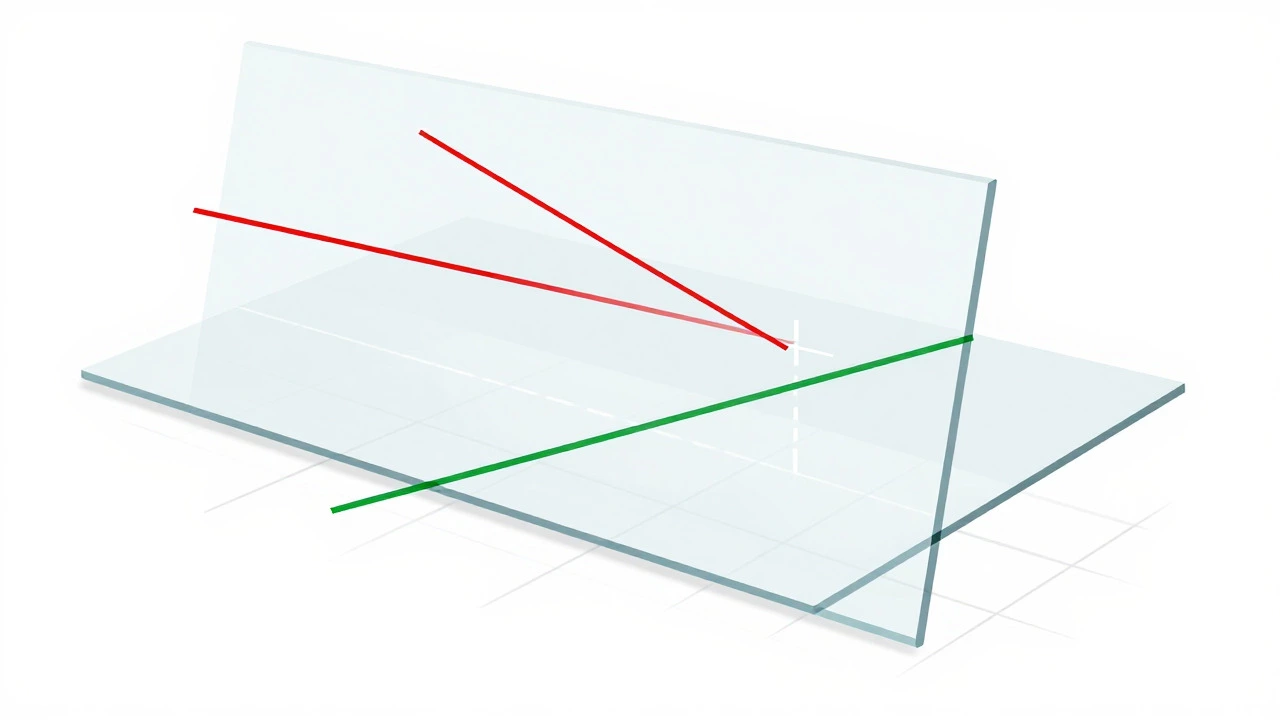 Diagrammatic view of light rays reflecting in a single plane on a flat mirror
