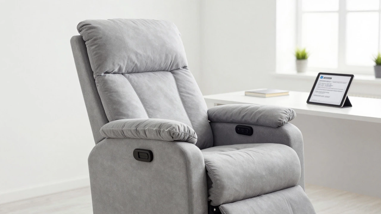 Modern powered medical recliner chair in a bright, minimalist home setting