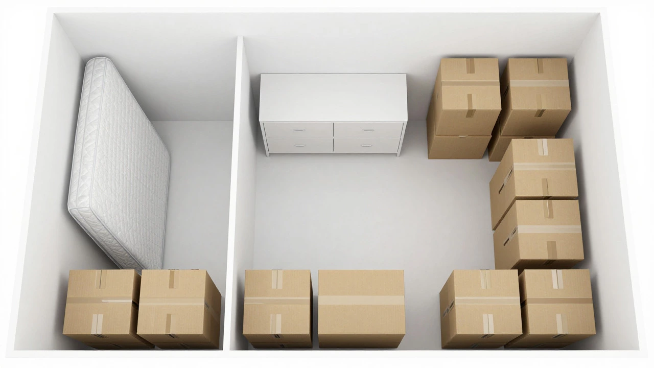 Top-down view of efficiently packed 5x5 storage unit interior