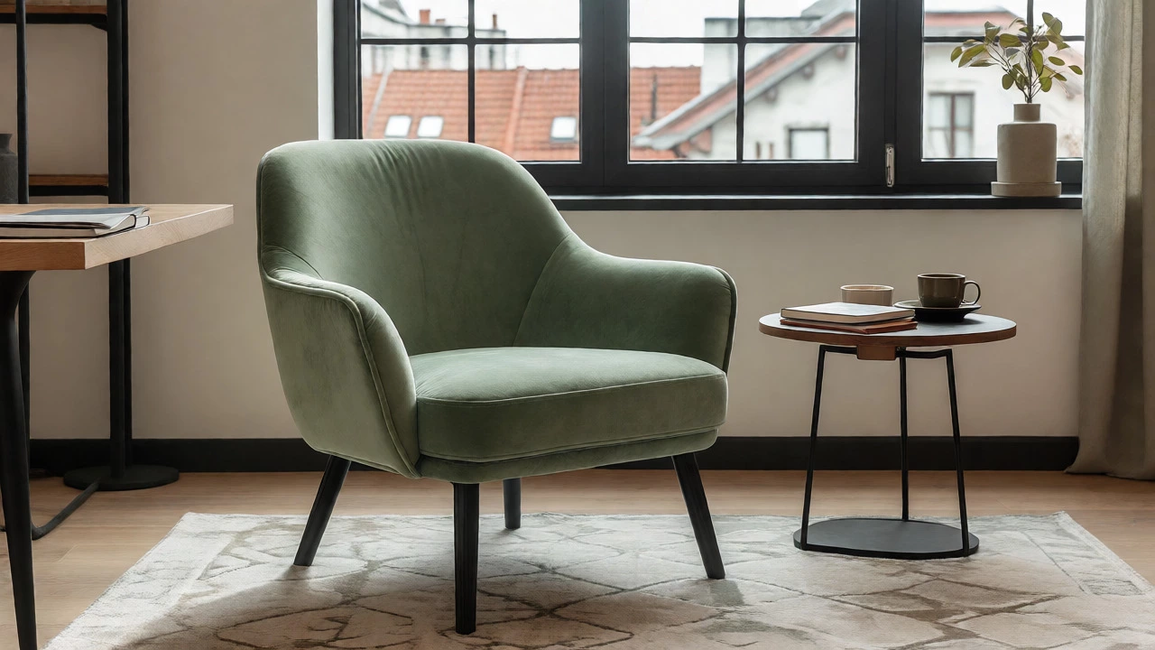Sage green chair-and-a-half in a modern home office setting