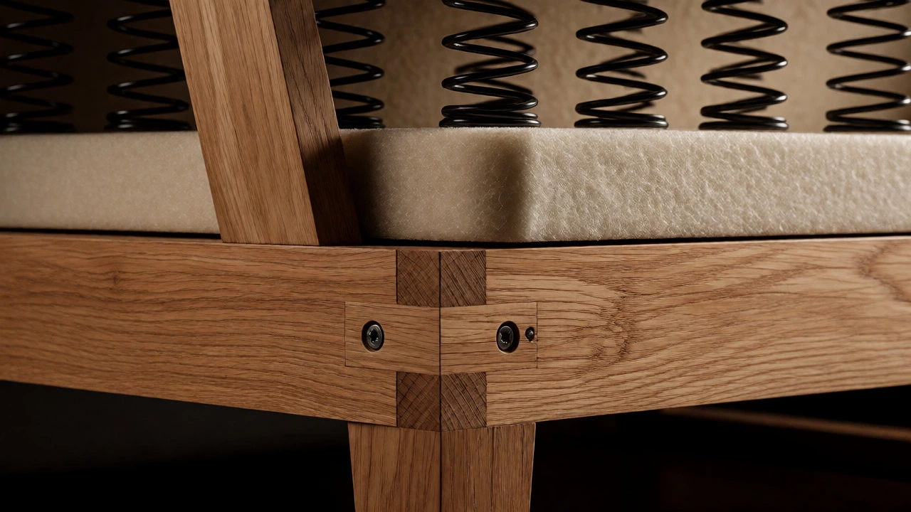 Cross-section of sofa showing hardwood frame and hand-tied springs