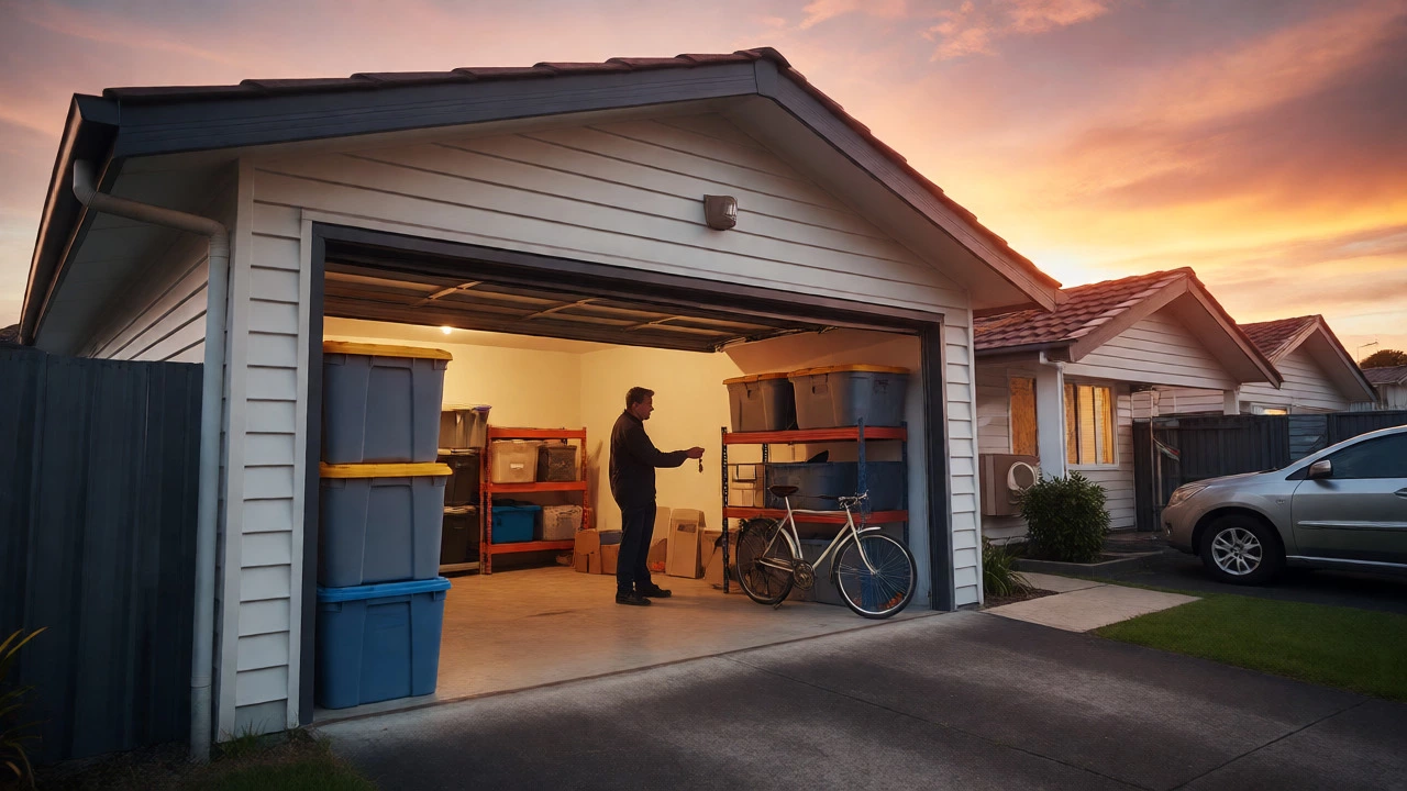 Homeowner renting garage space for storage in suburban Auckland